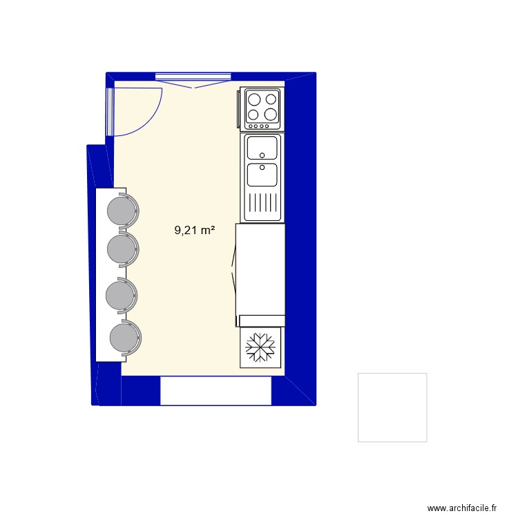 cuisine Julie Miroux. Plan de 1 pièce et 9 m2