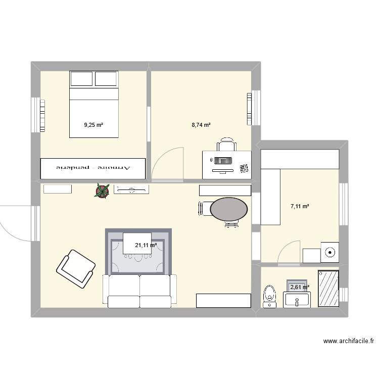 maison . Plan de 5 pièces et 49 m2