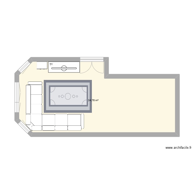 Salon. Plan de 1 pièce et 35 m2