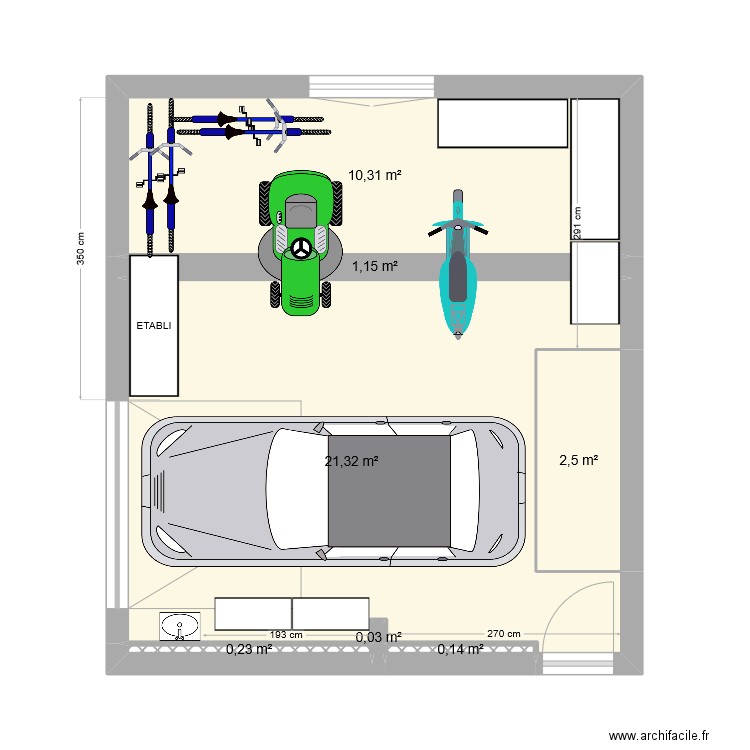 Garage 39. Plan de 7 pièces et 36 m2