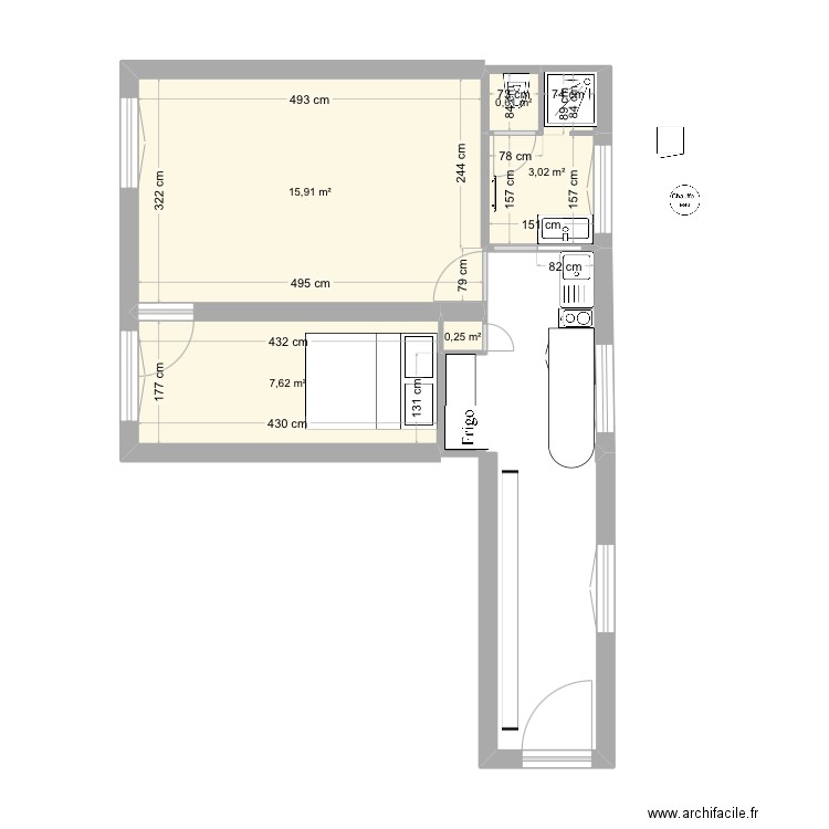 Appart Thomas2. Plan de 5 pièces et 27 m2