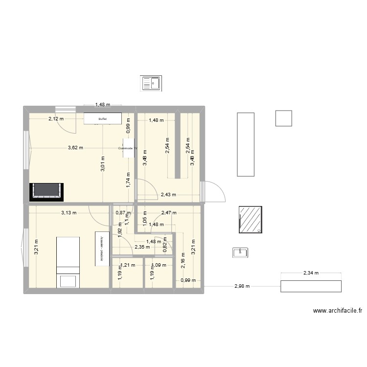 Philoctete Bas Net. Plan de 7 pièces et 43 m2