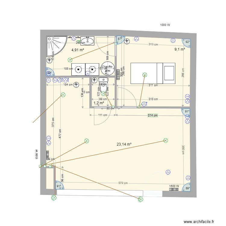 magasin 9 AVEC LAVE LINGE. Plan de 5 pièces et 39 m2