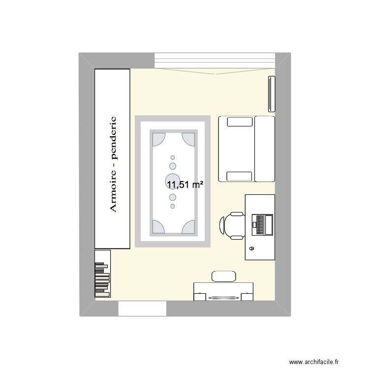 chambre NANA. Plan de 1 pièce et 12 m2