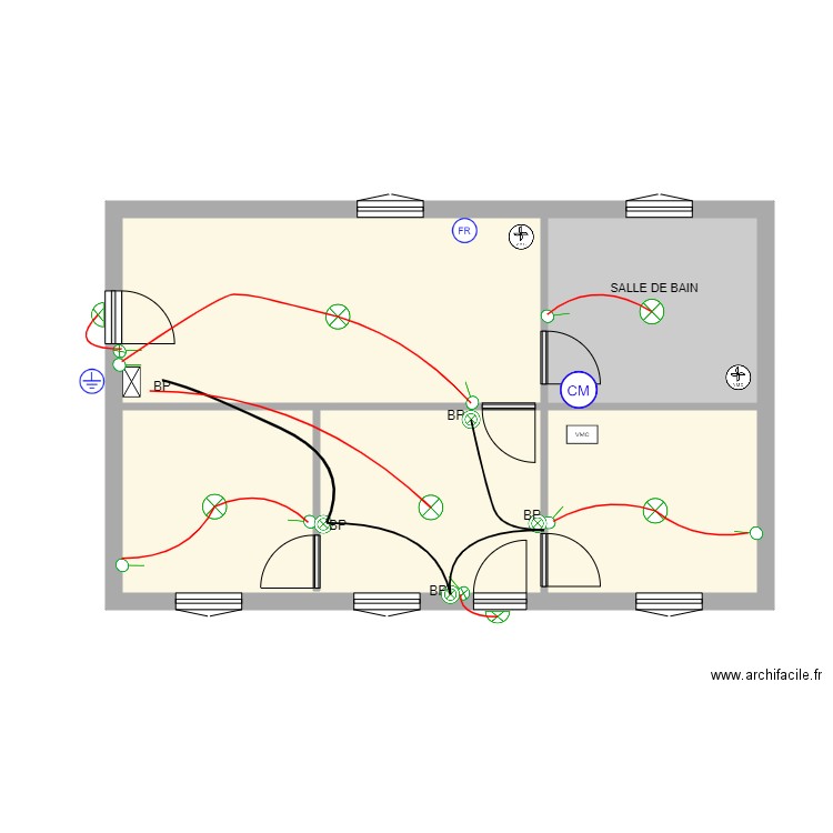 BROCA. Plan de 4 pièces et 53 m2