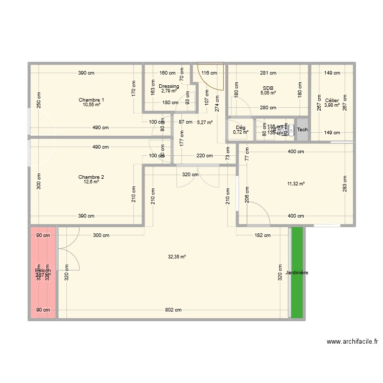 roches bleues projet. Plan de 13 pièces et 90 m2