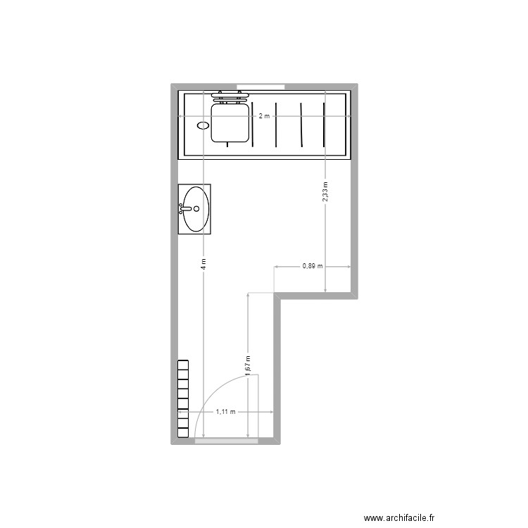 plan sdb. Plan de 1 pièce et 7 m2