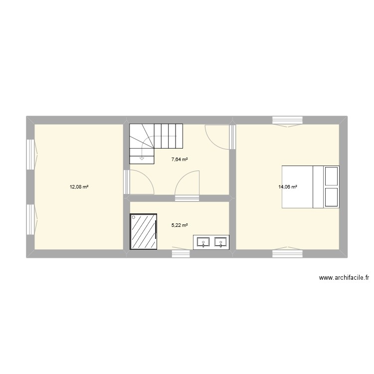 Ancienne étable étage. Plan de 4 pièces et 39 m2