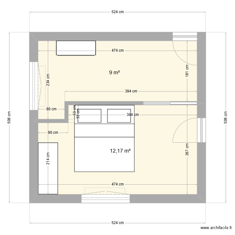 chambre parent 2. Plan de 2 pièces et 21 m2