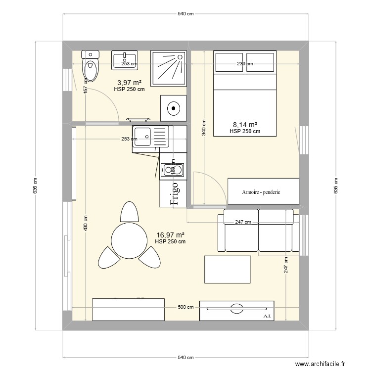 Pommez 3. Plan de 3 pièces et 29 m2