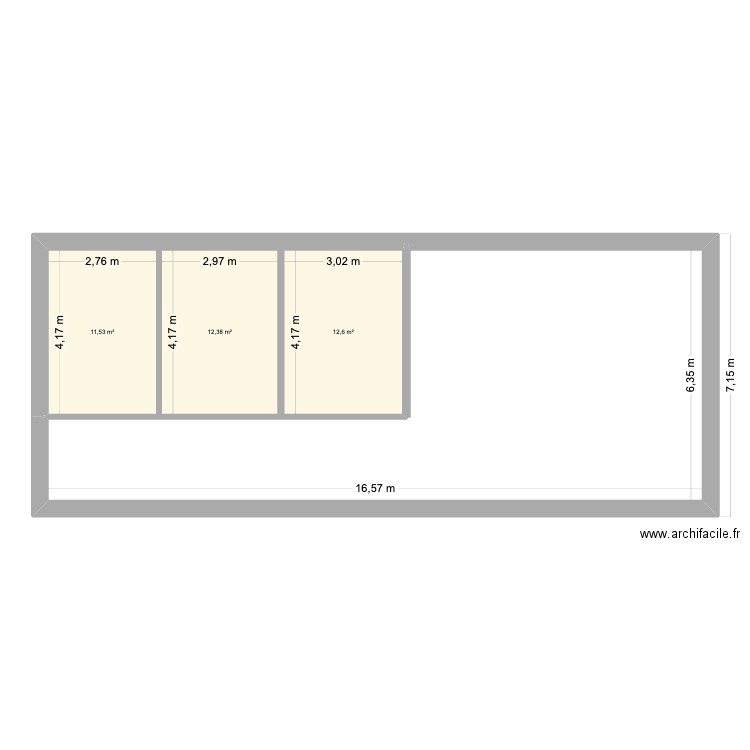 St Gab 1ere étage. Plan de 3 pièces et 37 m2