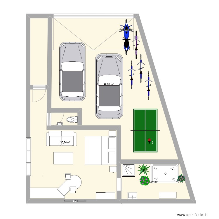 Cécile2. Plan de 3 pièces et 89 m2