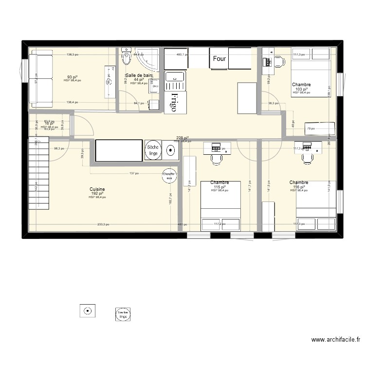 Sous sol v2. Plan de 8 pièces et 152 m2