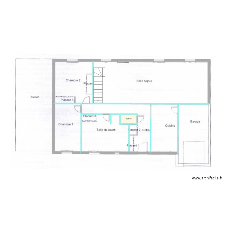 RdC. Plan de 1 pièce et 1 m2