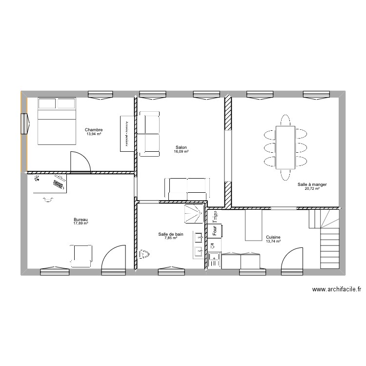 montigny . Plan de 6 pièces et 90 m2