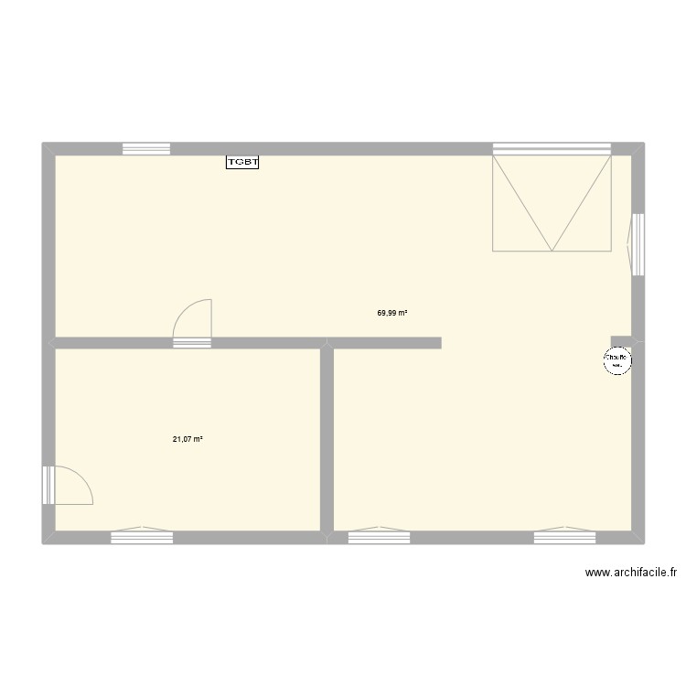 Sous sol Jonage version 1. Plan de 2 pièces et 91 m2