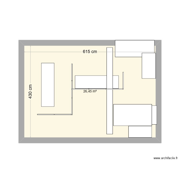 cab. Plan de 1 pièce et 26 m2