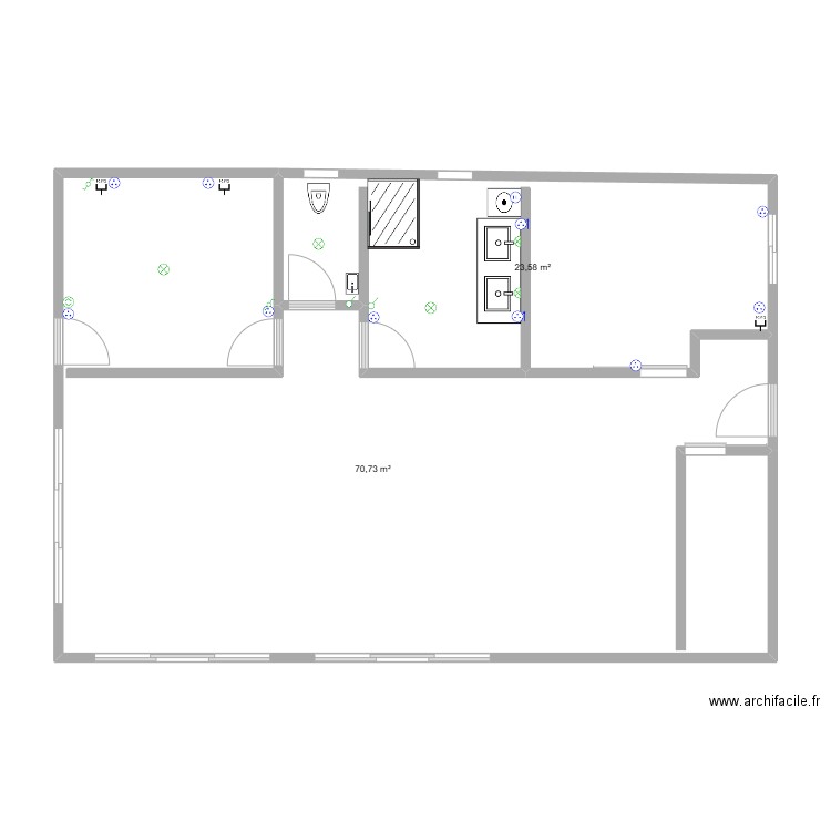 caro. Plan de 2 pièces et 94 m2