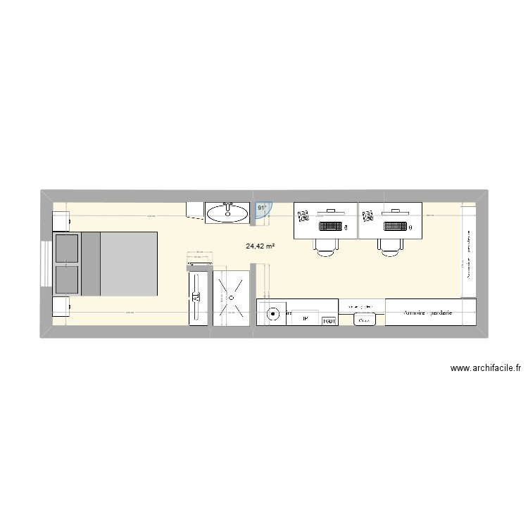 suite 1. Plan de 1 pièce et 24 m2