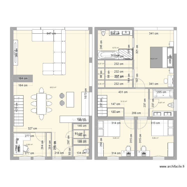 mieshouse. Plan de 14 pièces et 132 m2