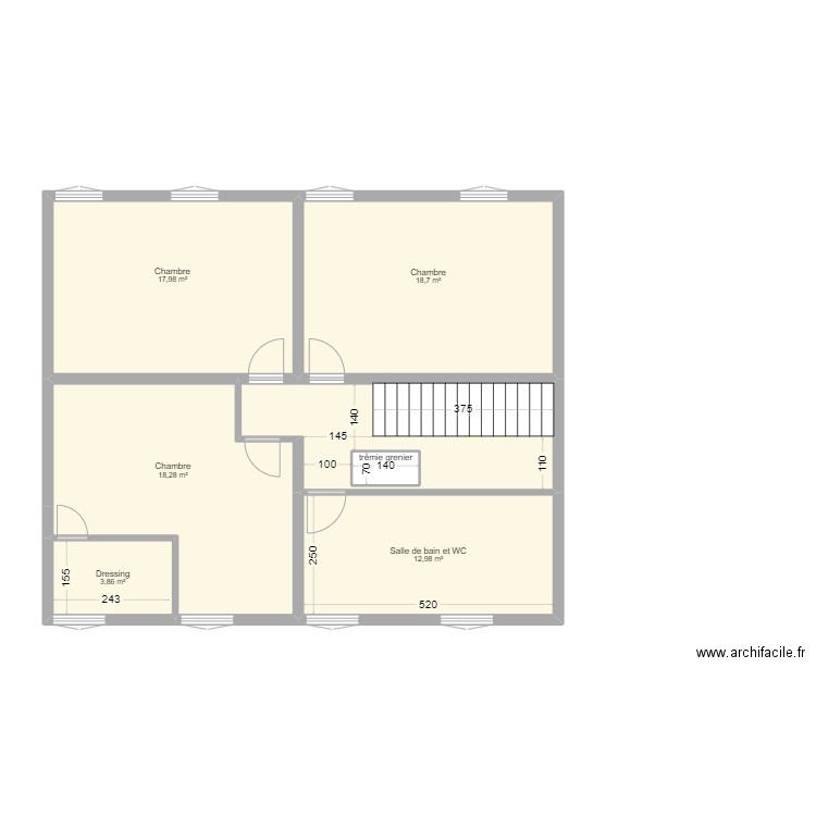 Plan maman - 1e étage. Plan de 7 pièces et 86 m2