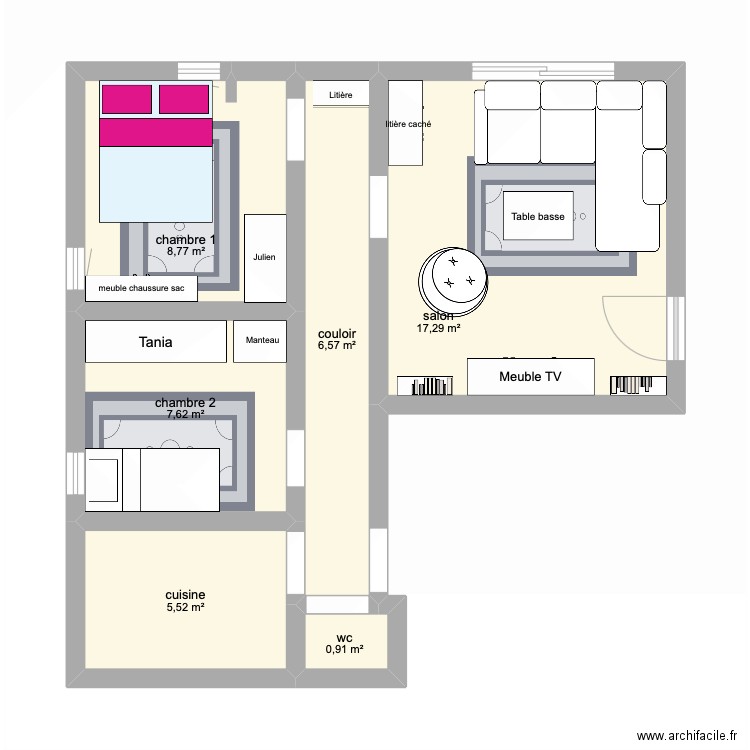 La grande motte. Plan de 6 pièces et 47 m2