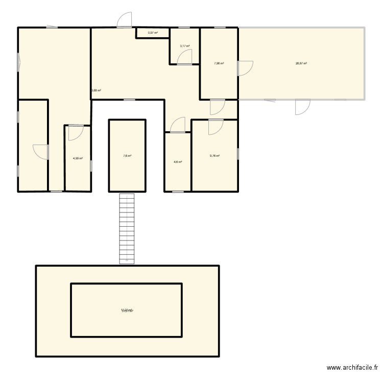 Plan Maison en U. Plan de 11 pièces et 186 m2