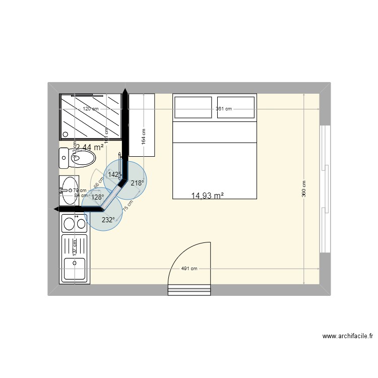 Projet Leslie. Plan de 2 pièces et 17 m2