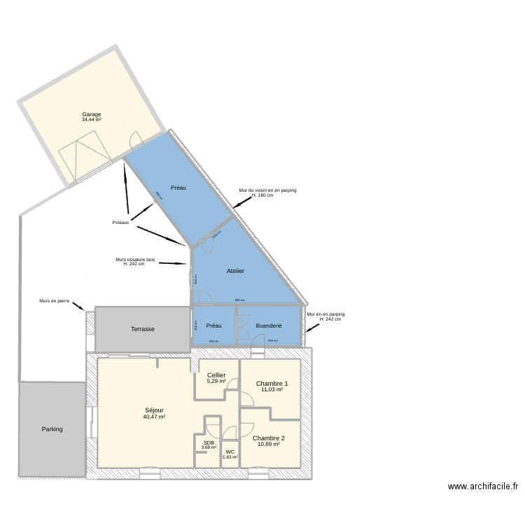 Extension avec option préau préau.. Plan de 12 pièces et 177 m2