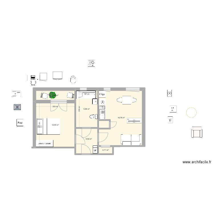 T2 SEYNE VUE MER. Plan de 6 pièces et 43 m2