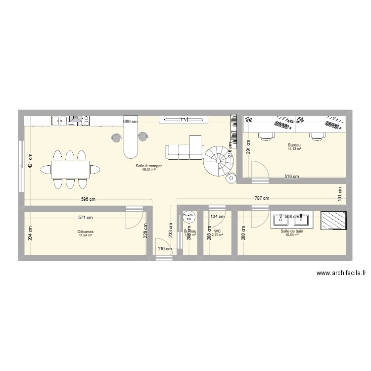 plan. Plan de 6 pièces et 90 m2