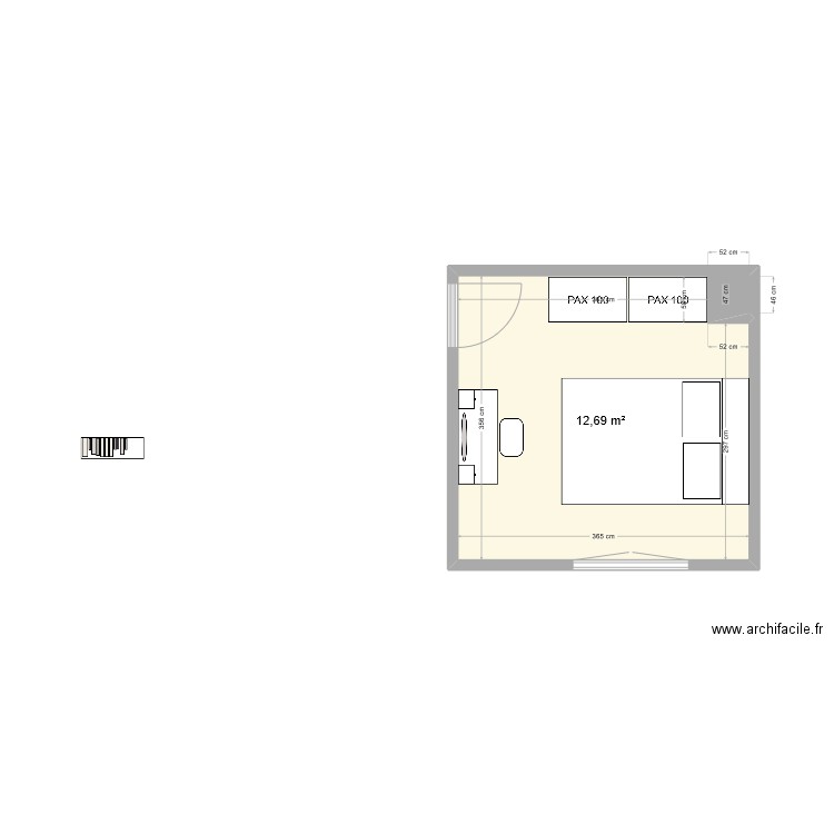 Chambre amis. Plan de 1 pièce et 13 m2