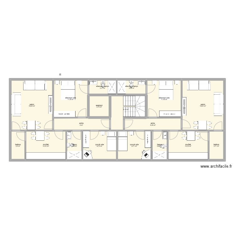 6 daire celaliye arakat son. Plan de 18 pièces et 145 m2