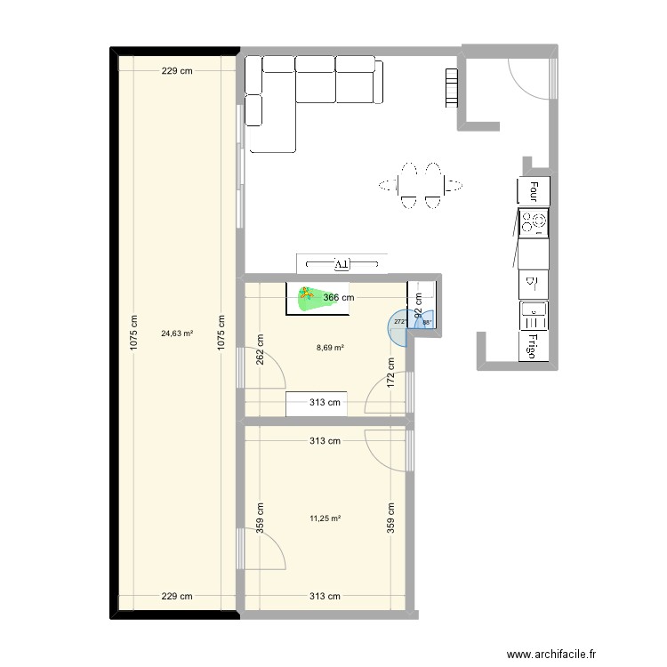 Appartement . Plan de 3 pièces et 45 m2