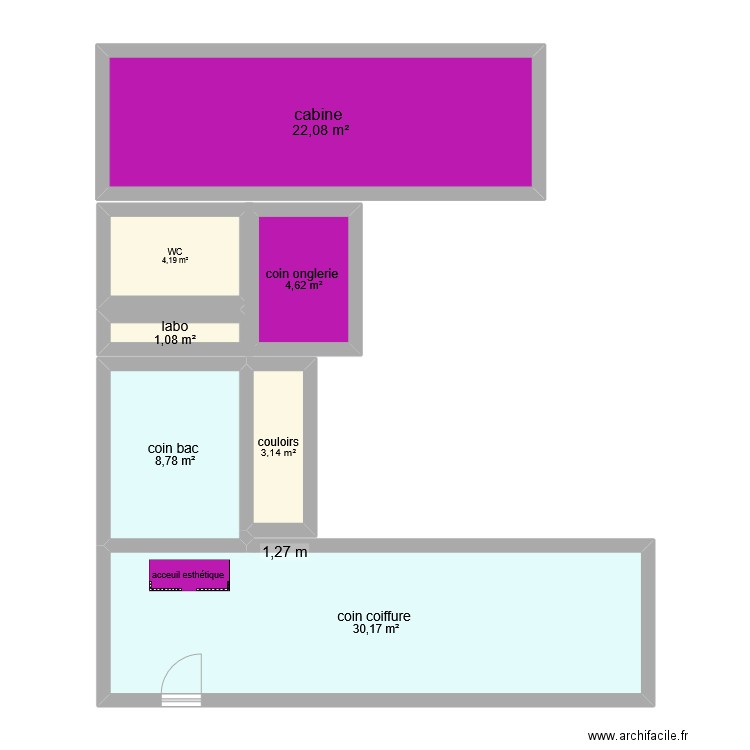 salon allure. Plan de 7 pièces et 74 m2