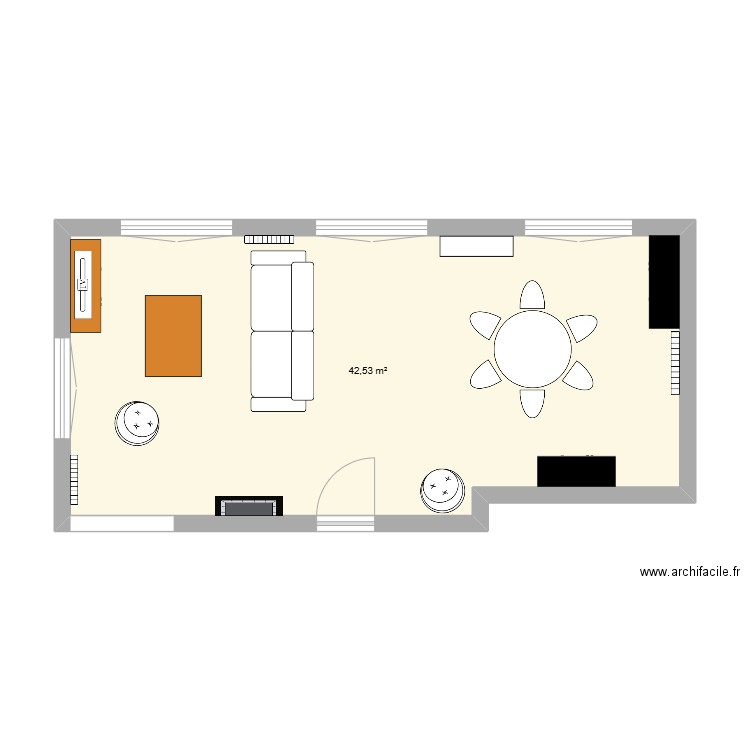 salon rosière. Plan de 1 pièce et 43 m2