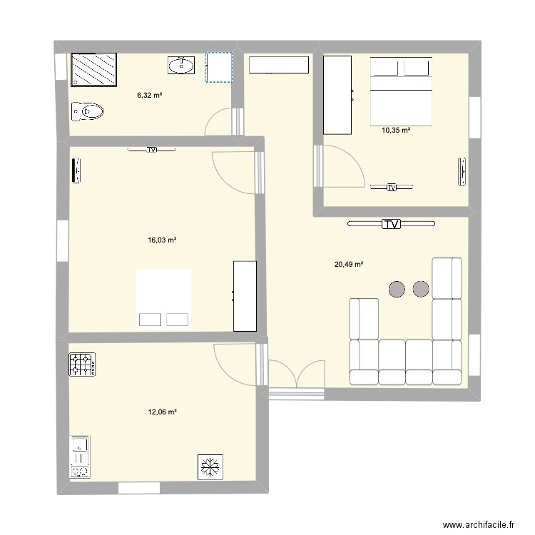 djerba. Plan de 5 pièces et 65 m2