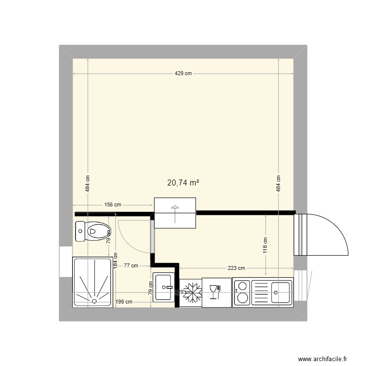 atelier. Plan de 1 pièce et 21 m2