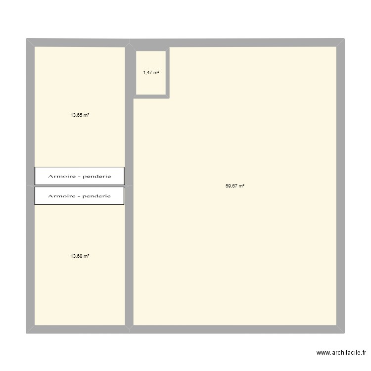 PLEIN PIED 2 CH. Plan de 4 pièces et 90 m2