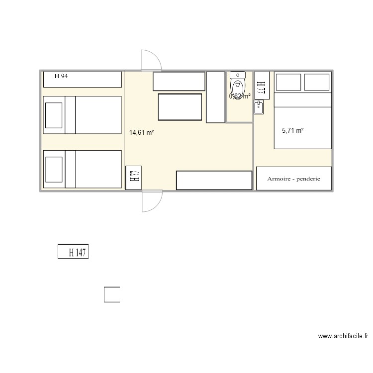 mobilhome 2. Plan de 3 pièces et 21 m2