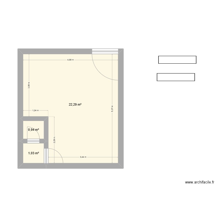 Magasin. Plan de 3 pièces et 24 m2