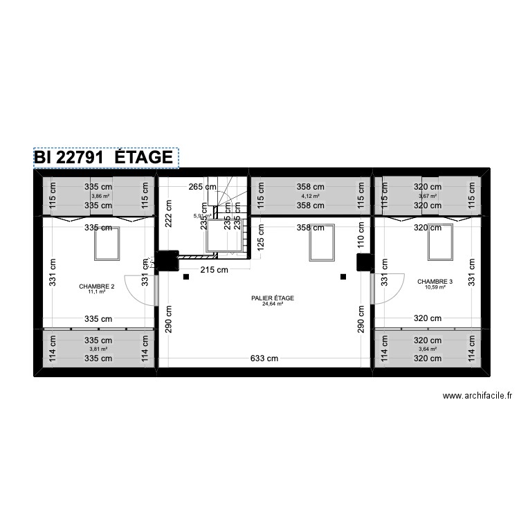 BI 22791. Plan de 25 pièces et 149 m2