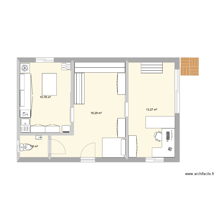 ATELIER. Plan de 4 pièces et 42 m2