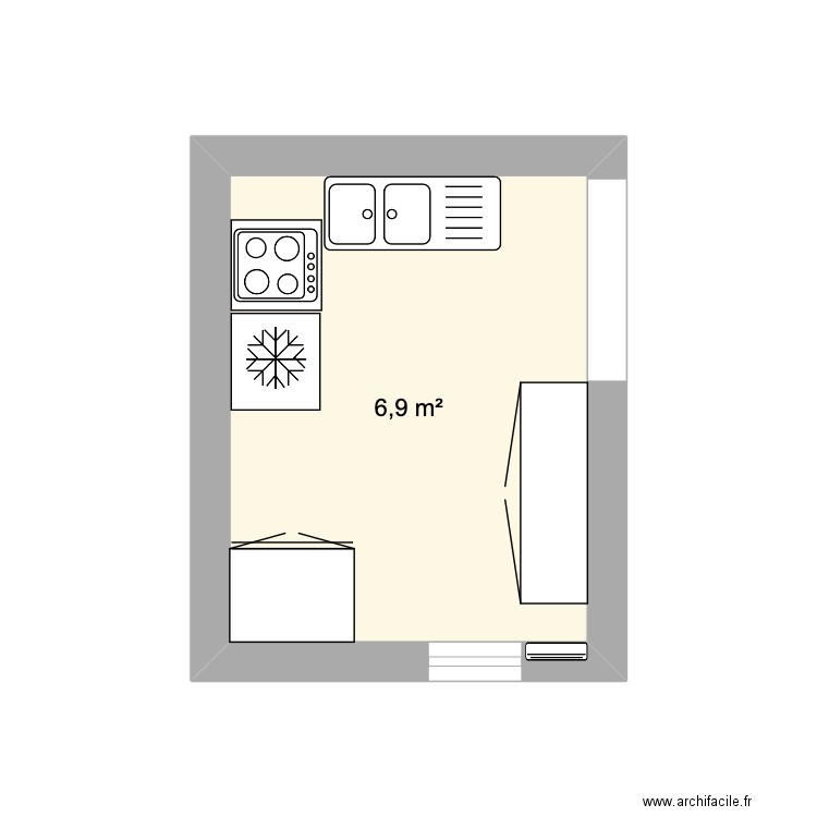 cuisine. Plan de 1 pièce et 7 m2