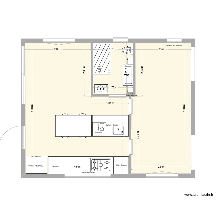 Lacet Flair_plan de base avec les aménagements d'intérieur. Plan de 3 pièces et 40 m2