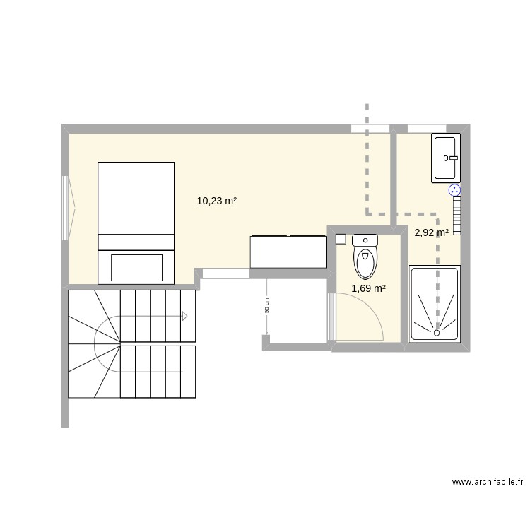 salle de bains. Plan de 3 pièces et 15 m2