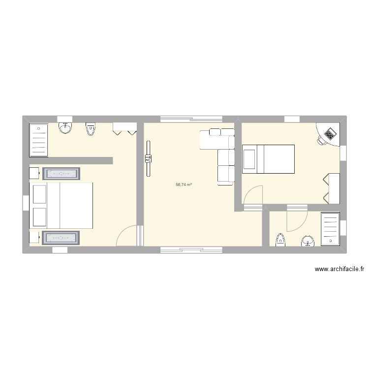 ste. Plan de 1 pièce et 57 m2