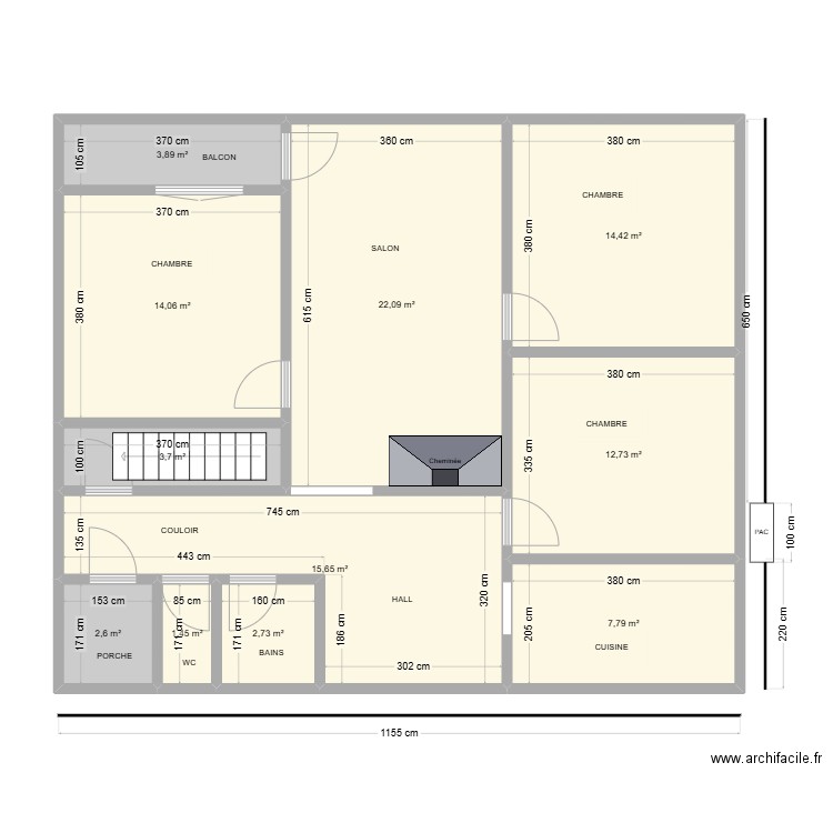 Appartement Haut. Plan de 11 pièces et 101 m2