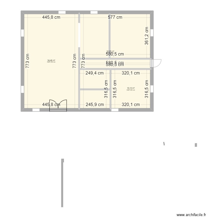 80 m2 en 2ch sal cuis sde. Plan de 3 pièces et 77 m2