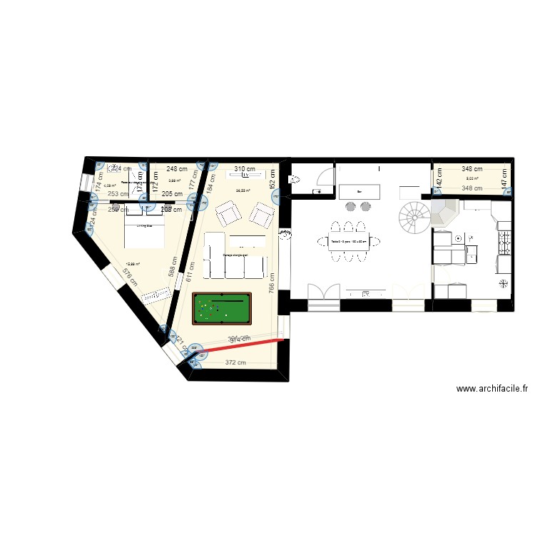 plan maison meublé 4. Plan de 5 pièces et 66 m2